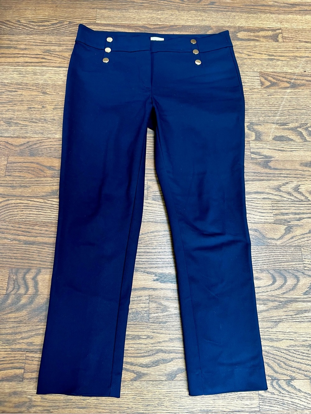 LOFT Navy Modern Skinny Ankle Pants with Gold Buttons 12